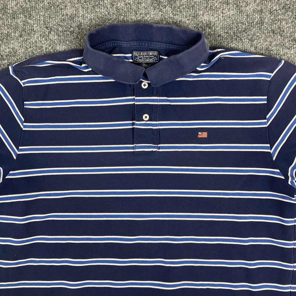 Polo Jeans Company Ralph‎ Lauren Polo Men's XL Navy Striped Short Sleeve Shirt